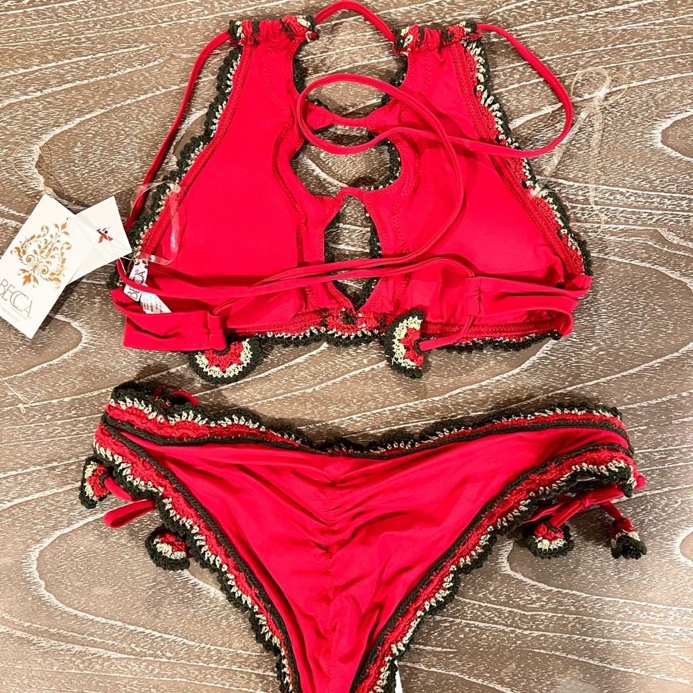 BECCA Red Crochet Trim Bikini Set